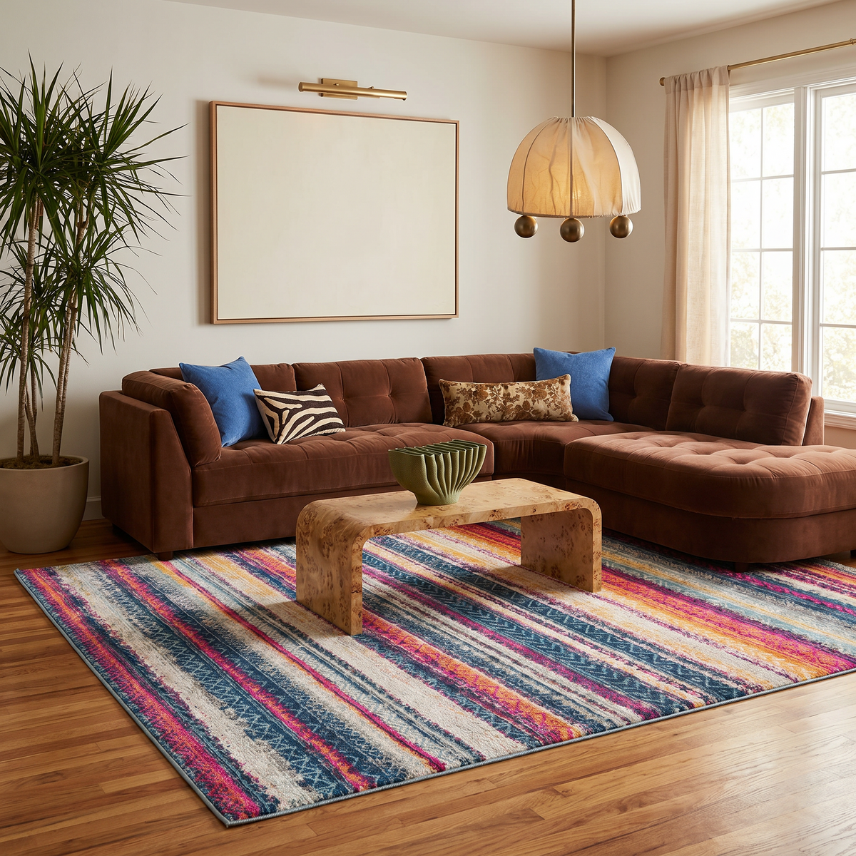 Solana Boho Contemporary Pink and Blue Indoor Rug