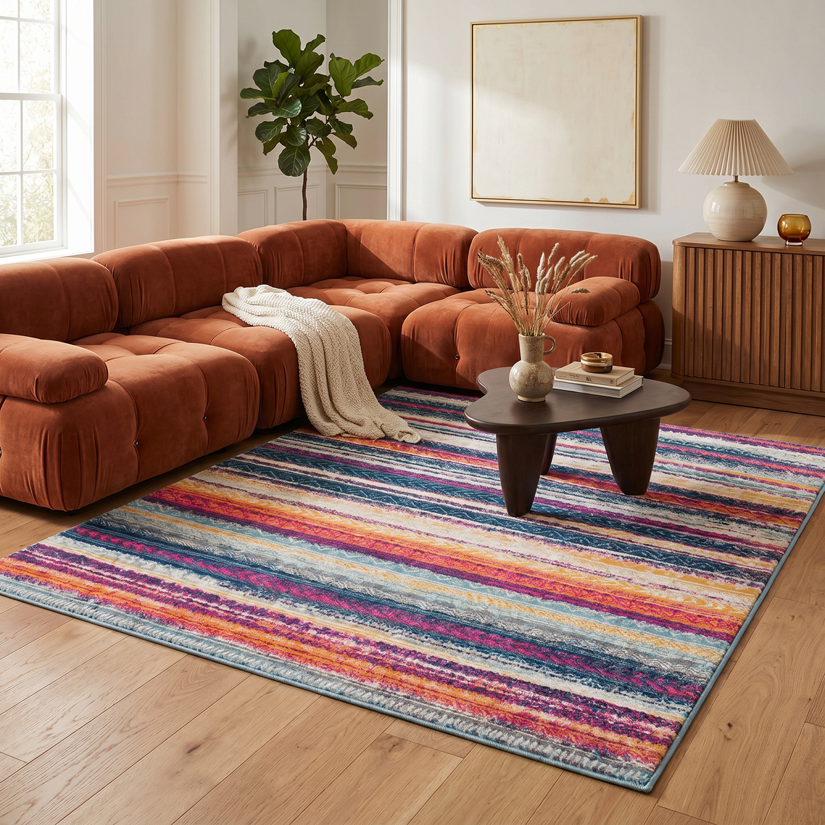 Solana Boho Contemporary Pink and Blue Indoor Rug