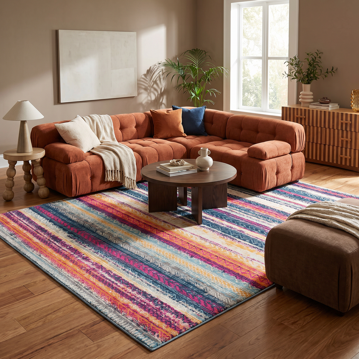 Solana Boho Contemporary Pink and Blue Indoor Rug