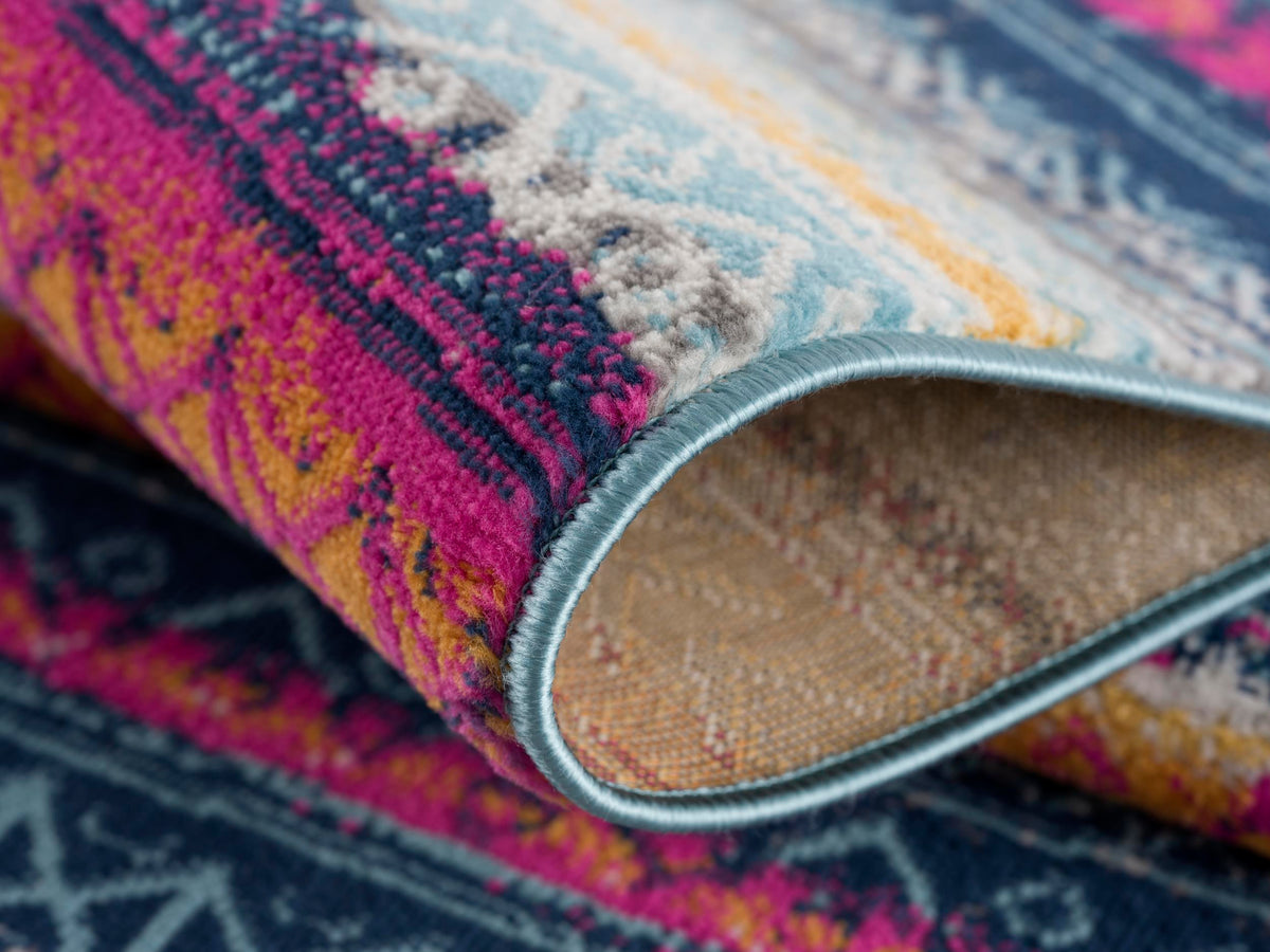 Solana Boho Contemporary Pink and Blue Indoor Rug