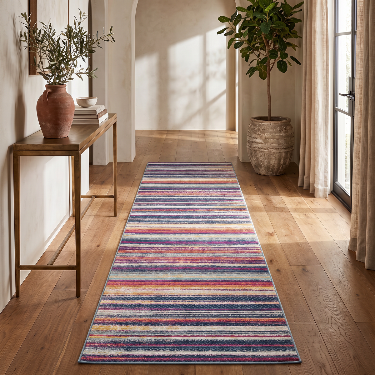 Solana Boho Contemporary Pink and Blue Indoor Rug