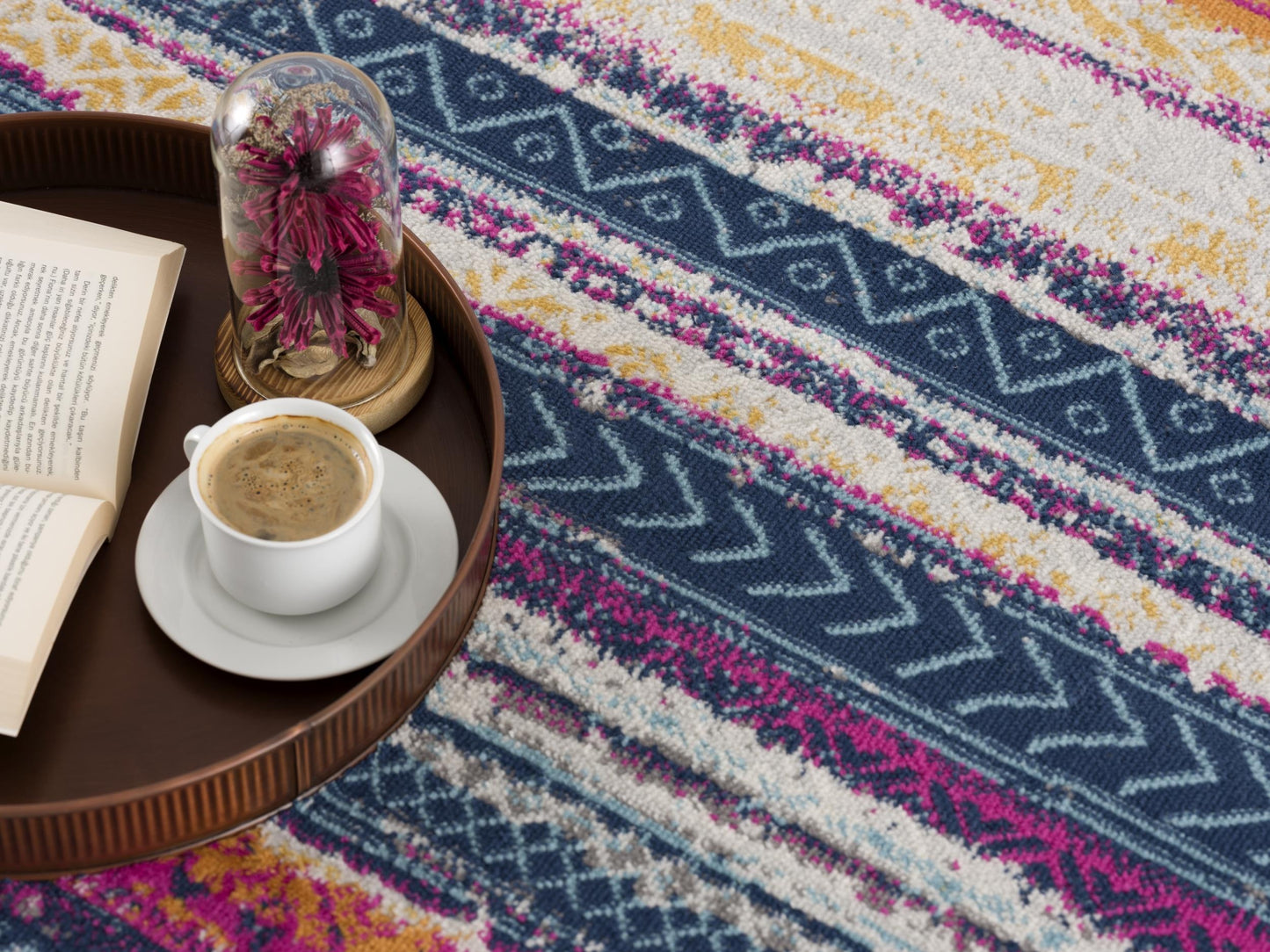 Alfombra azul contemporánea Savannah Boho