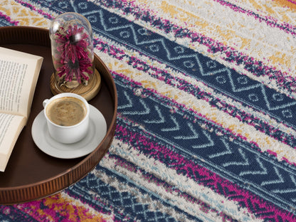 Alfombra azul contemporánea Savannah Boho
