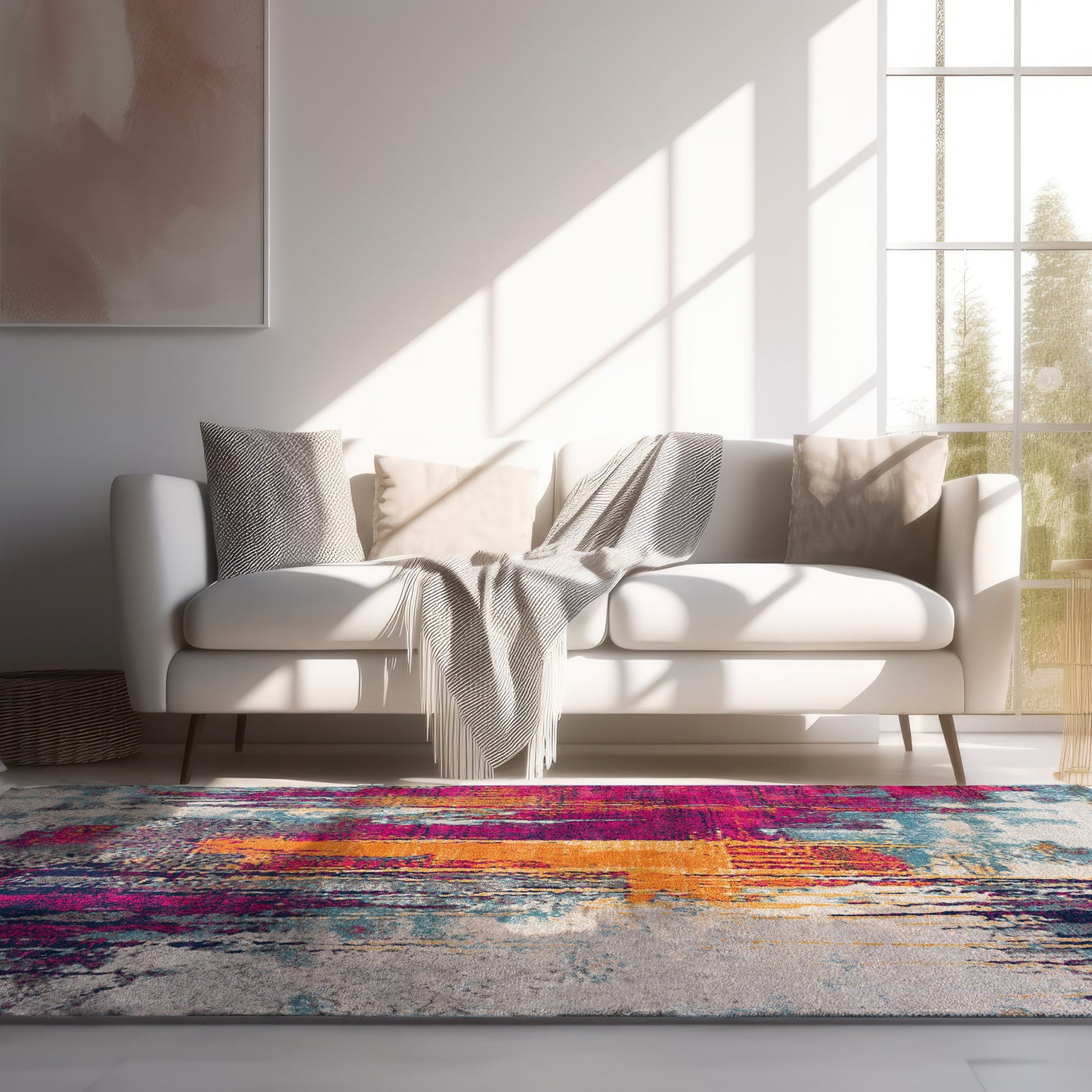 Tapis violet abstrait moderne du milieu du siècle Savannah