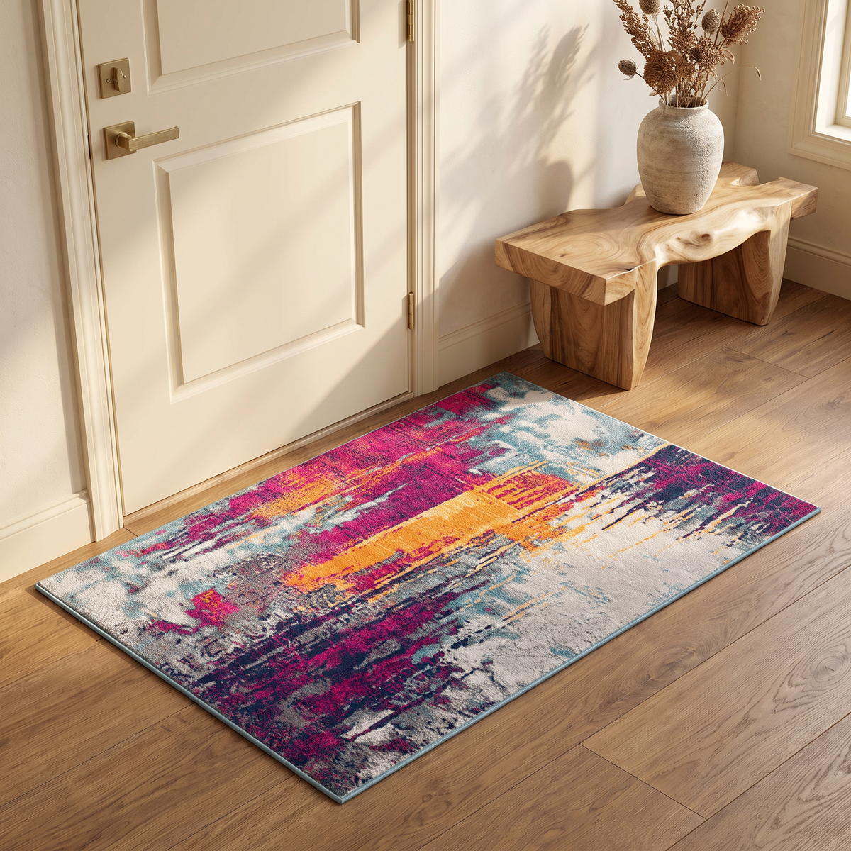 Zora Abstract Contemporary Purple and Orange Indoor Rug