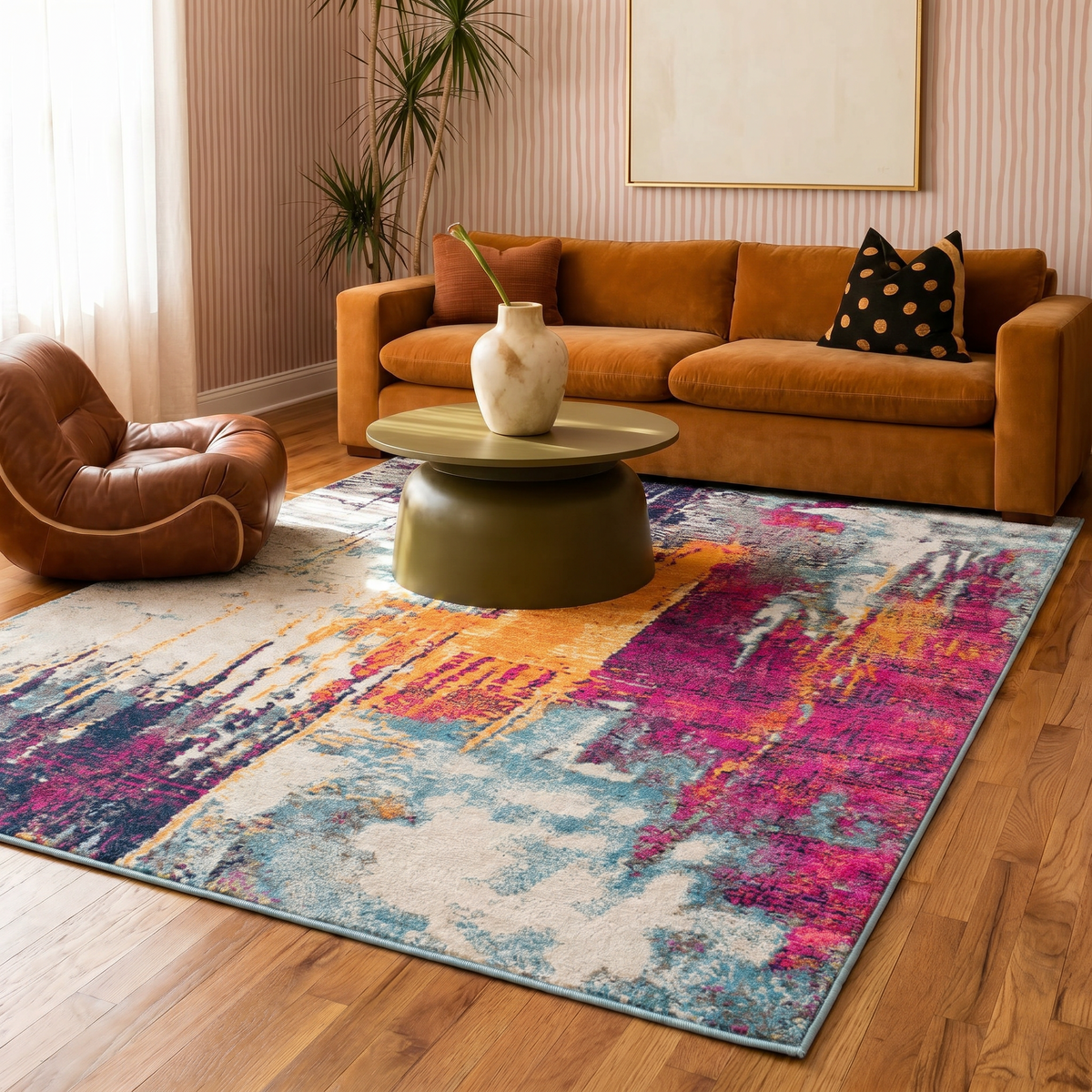 Zora Abstract Contemporary Purple and Orange Indoor Rug