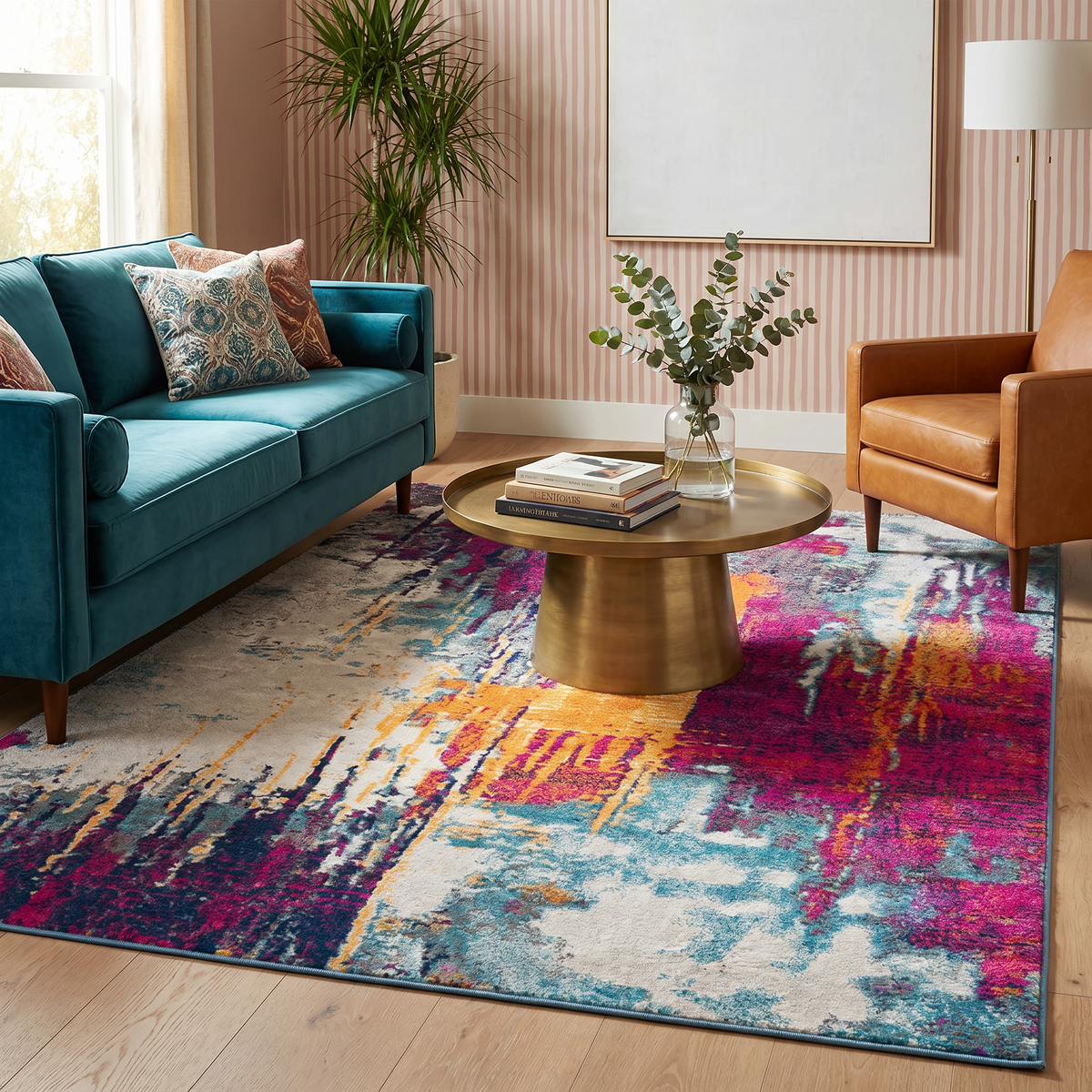 Zora Abstract Contemporary Purple and Orange Indoor Rug
