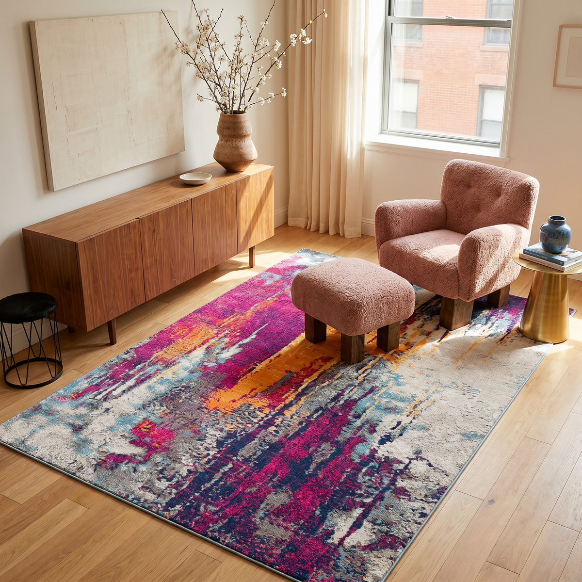 Zora Abstract Contemporary Purple and Orange Indoor Rug