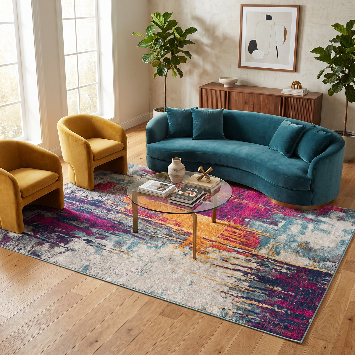 Zora Abstract Contemporary Purple and Orange Indoor Rug