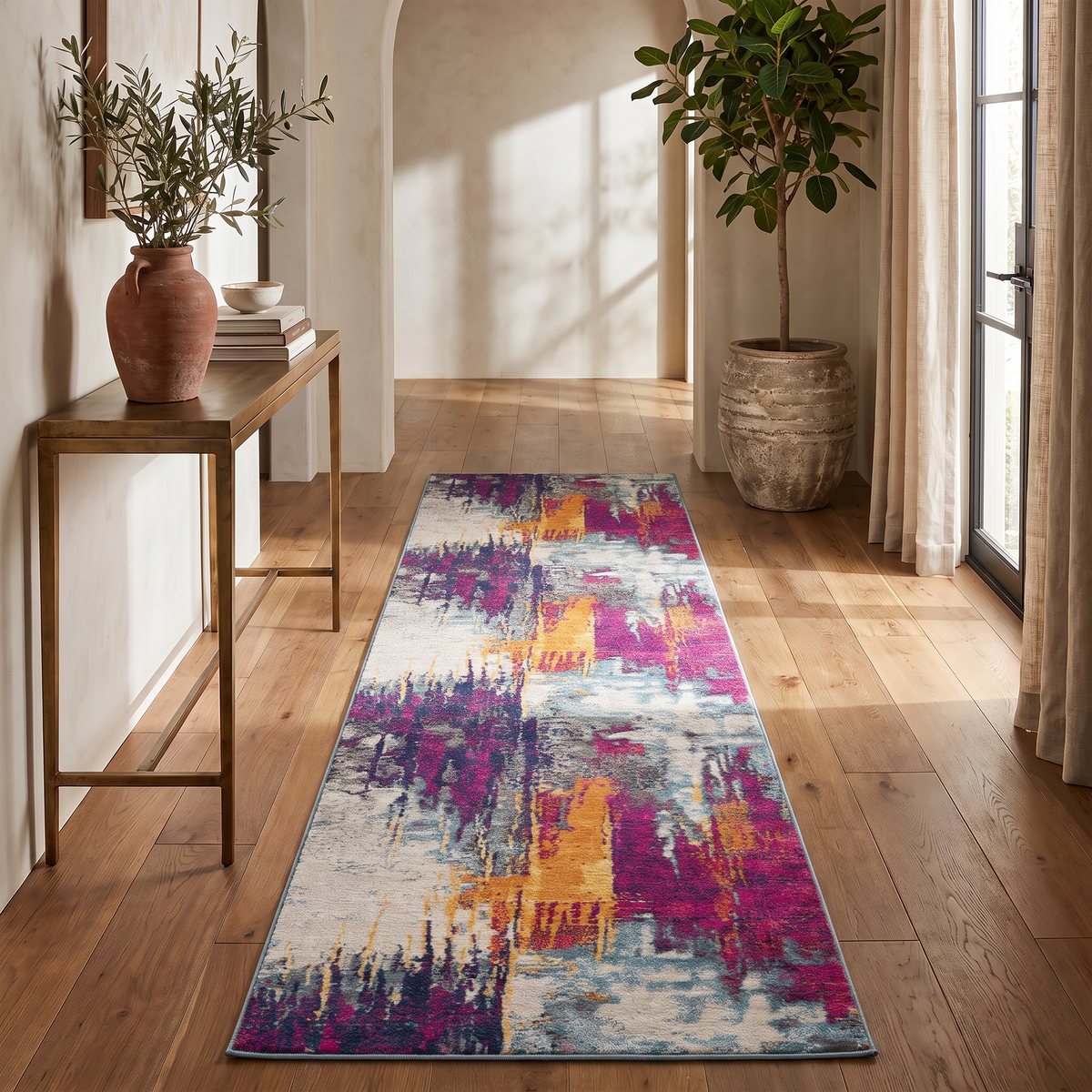 Zora Abstract Contemporary Purple and Orange Indoor Rug
