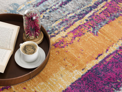 Alfombra abstracta morada moderna de mediados de siglo de Savannah