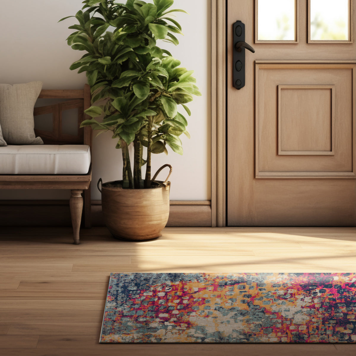 Ziya Abstract Distressed Contemporary Yellow and Blue Indoor Rug