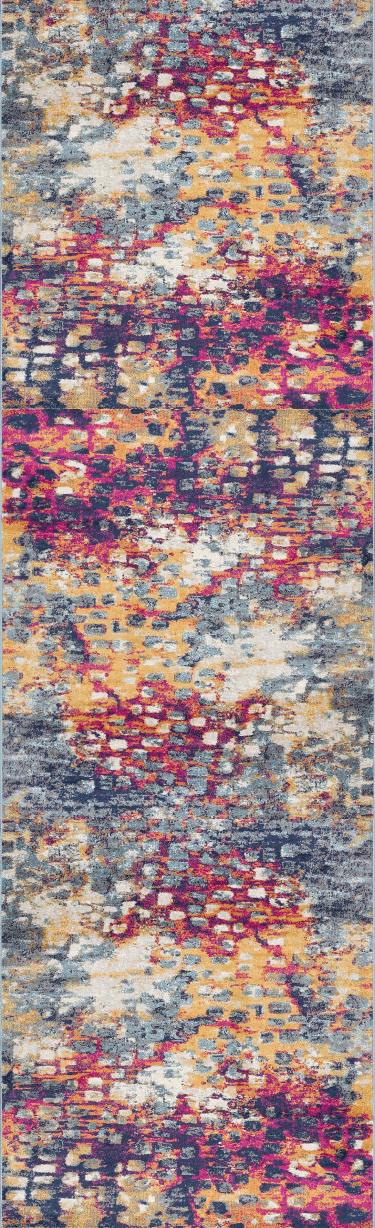 Alfombra moderna de interior Ziya Abstracta, Desgastada, Amarilla y Azul