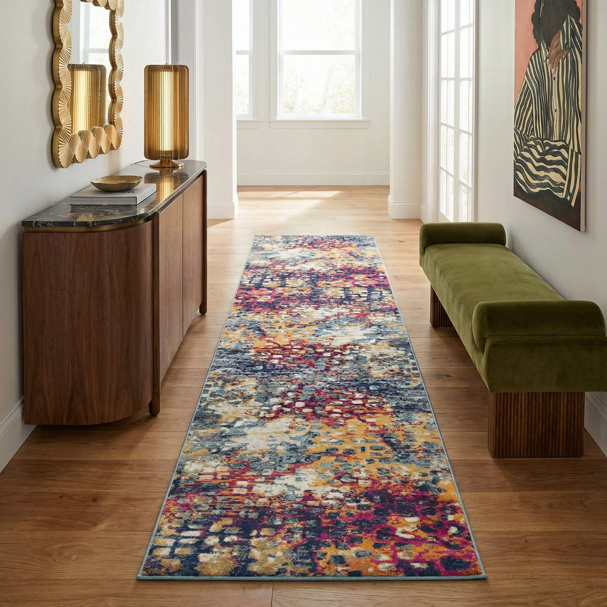 Ziya Abstract Distressed Contemporary Yellow and Blue Indoor Rug