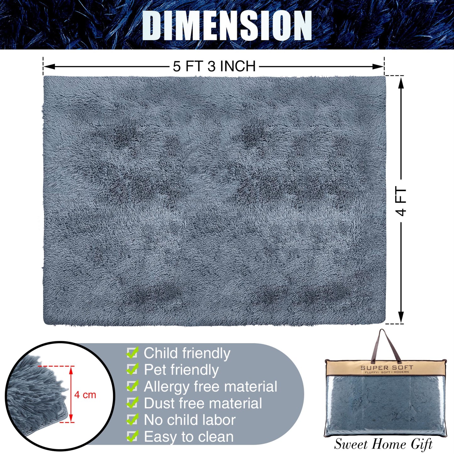 Alba Solid Contemporary Grey Plush Indoor Rug-16
