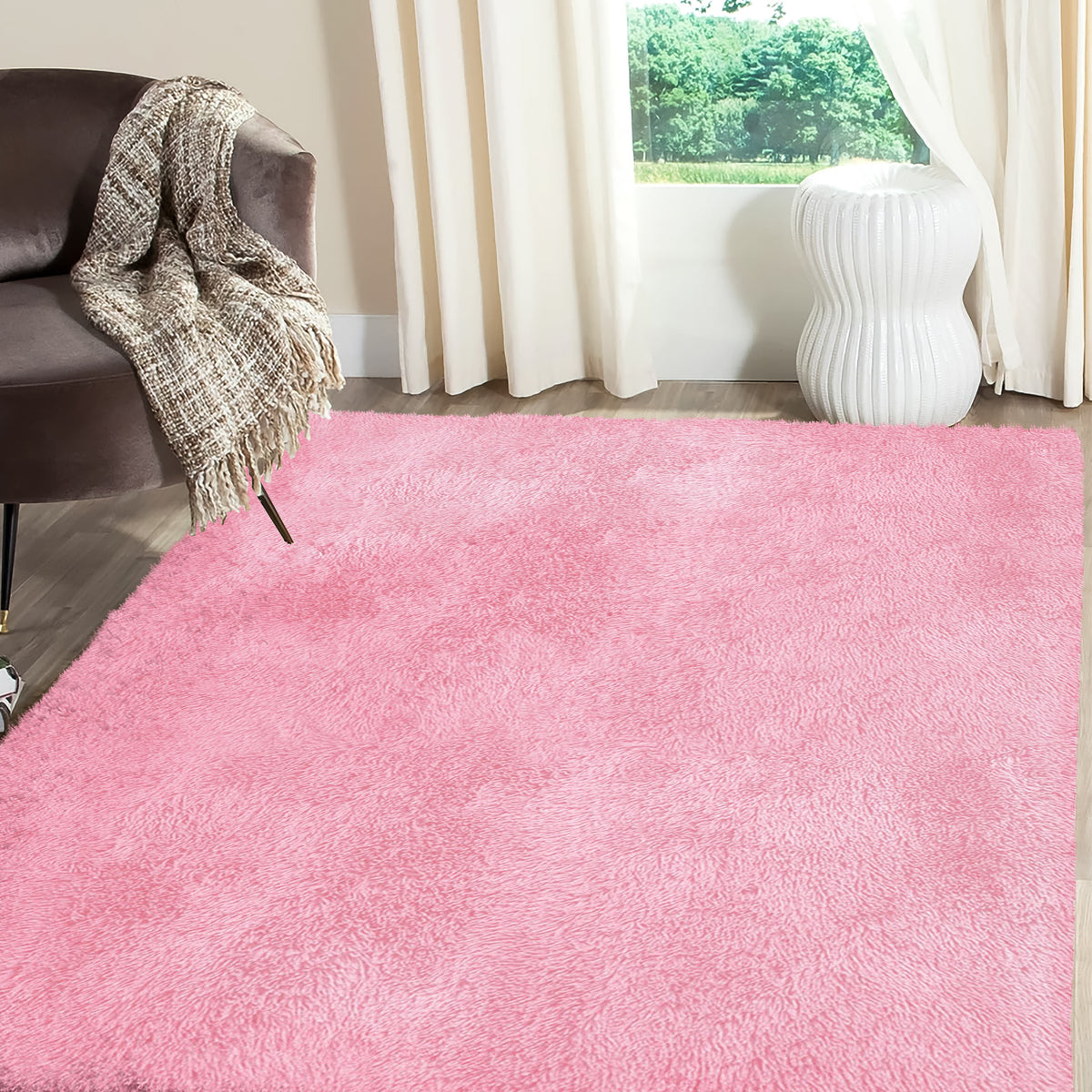 Alfombra de interior Alba Solid Contemporary Pink Plush