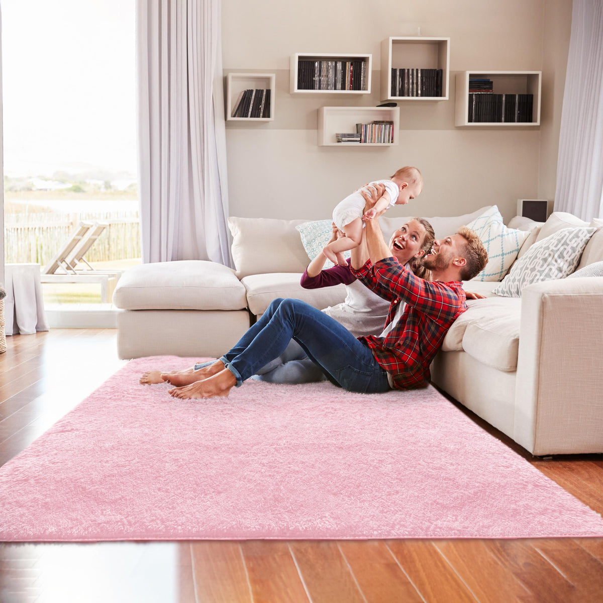 Alba Solid Contemporary Pink Plush Indoor Rug