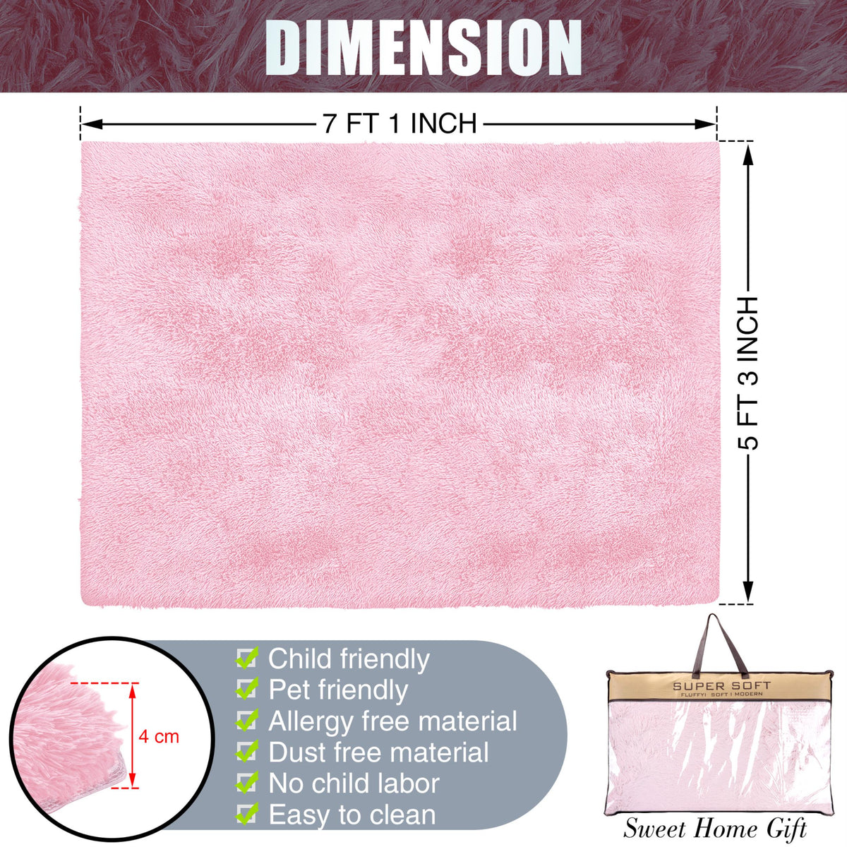 Alba Solid Contemporary Pink Plush Indoor Rug