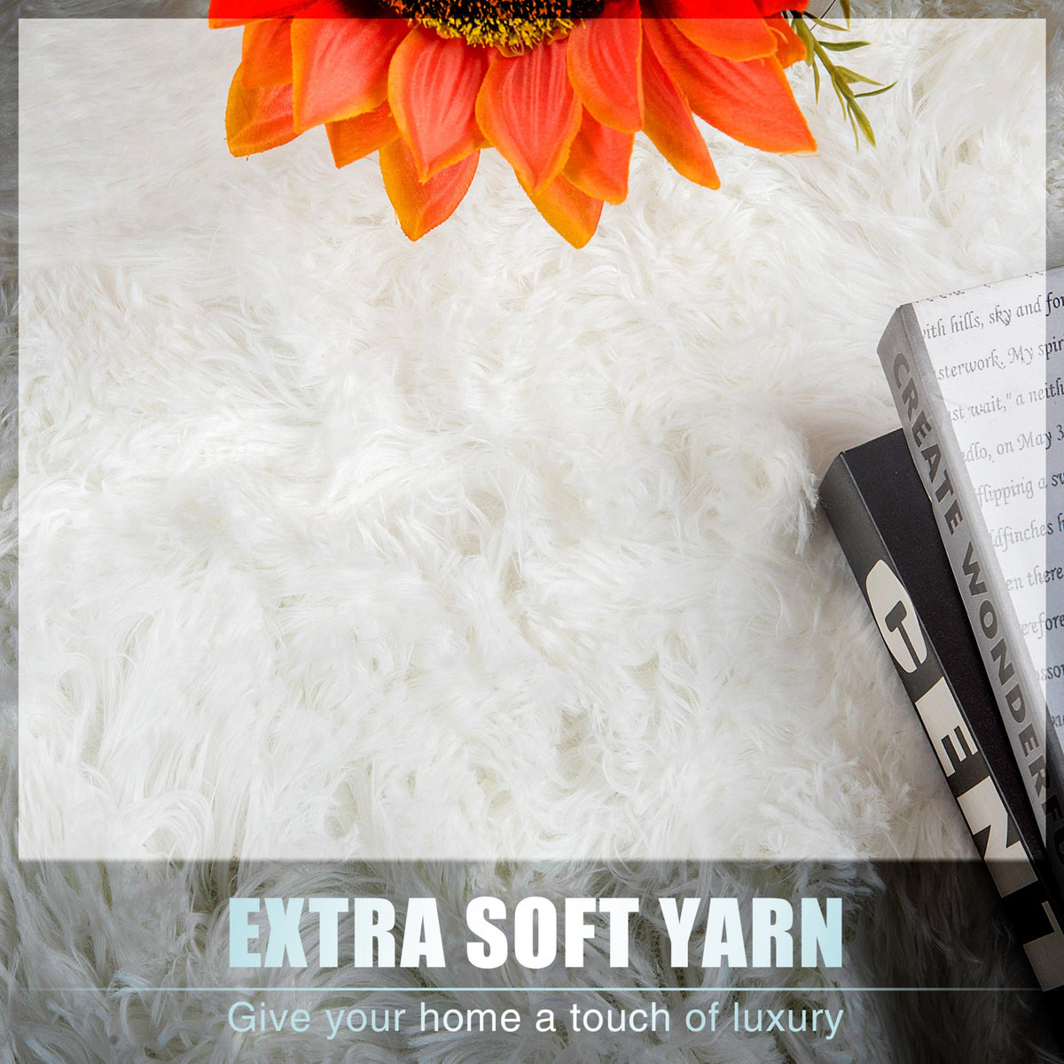Alba Solid Contemporary White Plush Indoor Rug