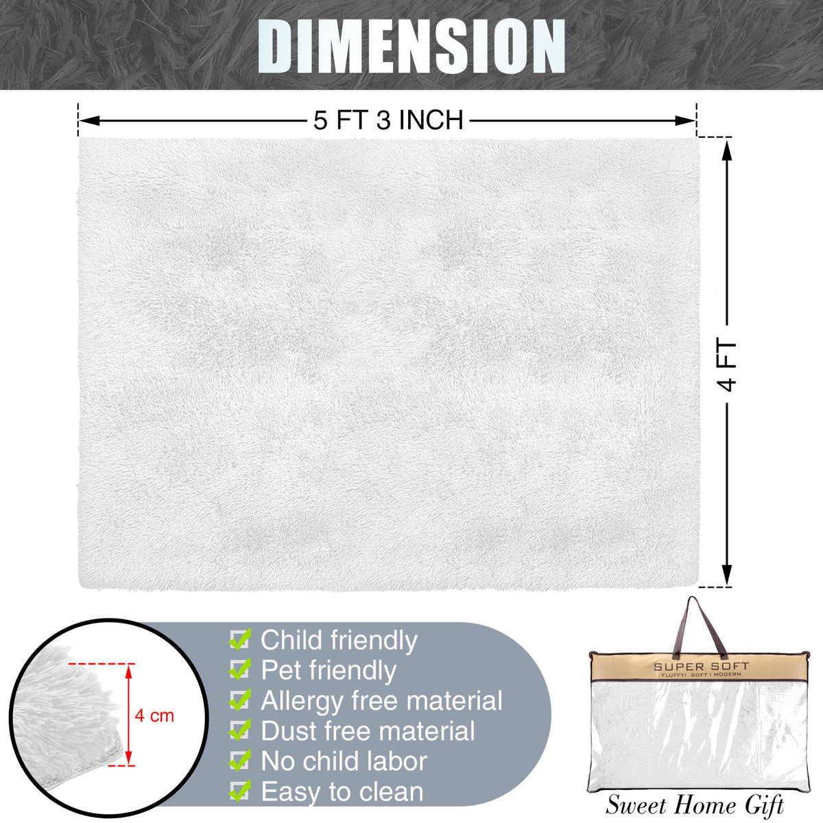 Alba Solid Contemporary White Plush Indoor Rug