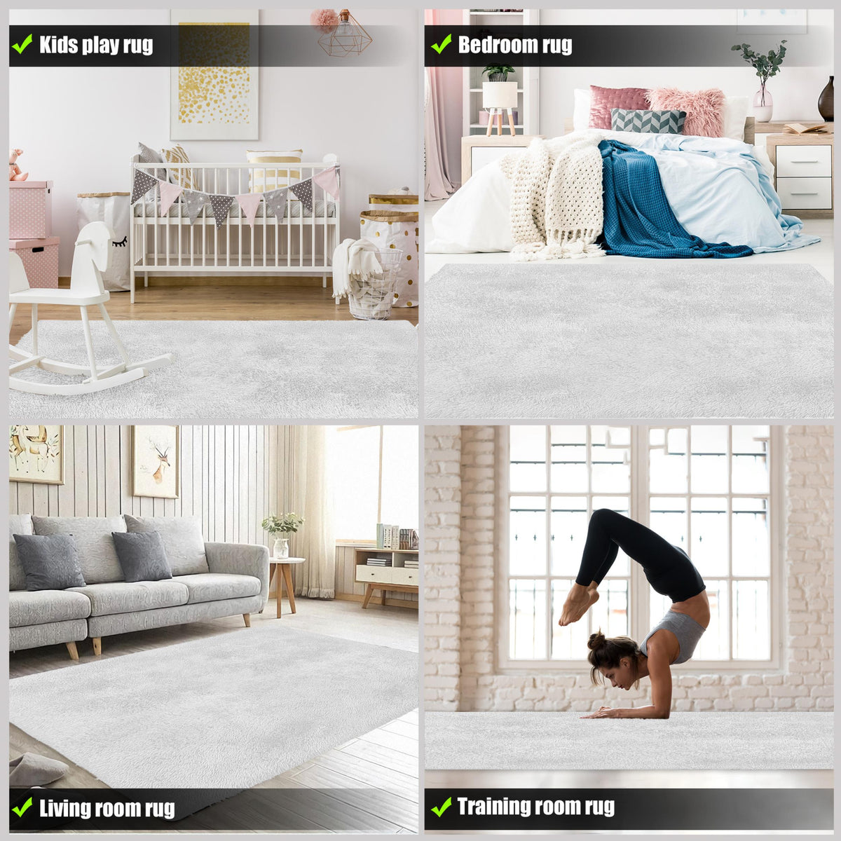 Alba Solid Contemporary White Plush Indoor Rug