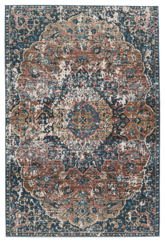 Akela Indoor and Medallion Vintage Blue and Multicolor Area Rug