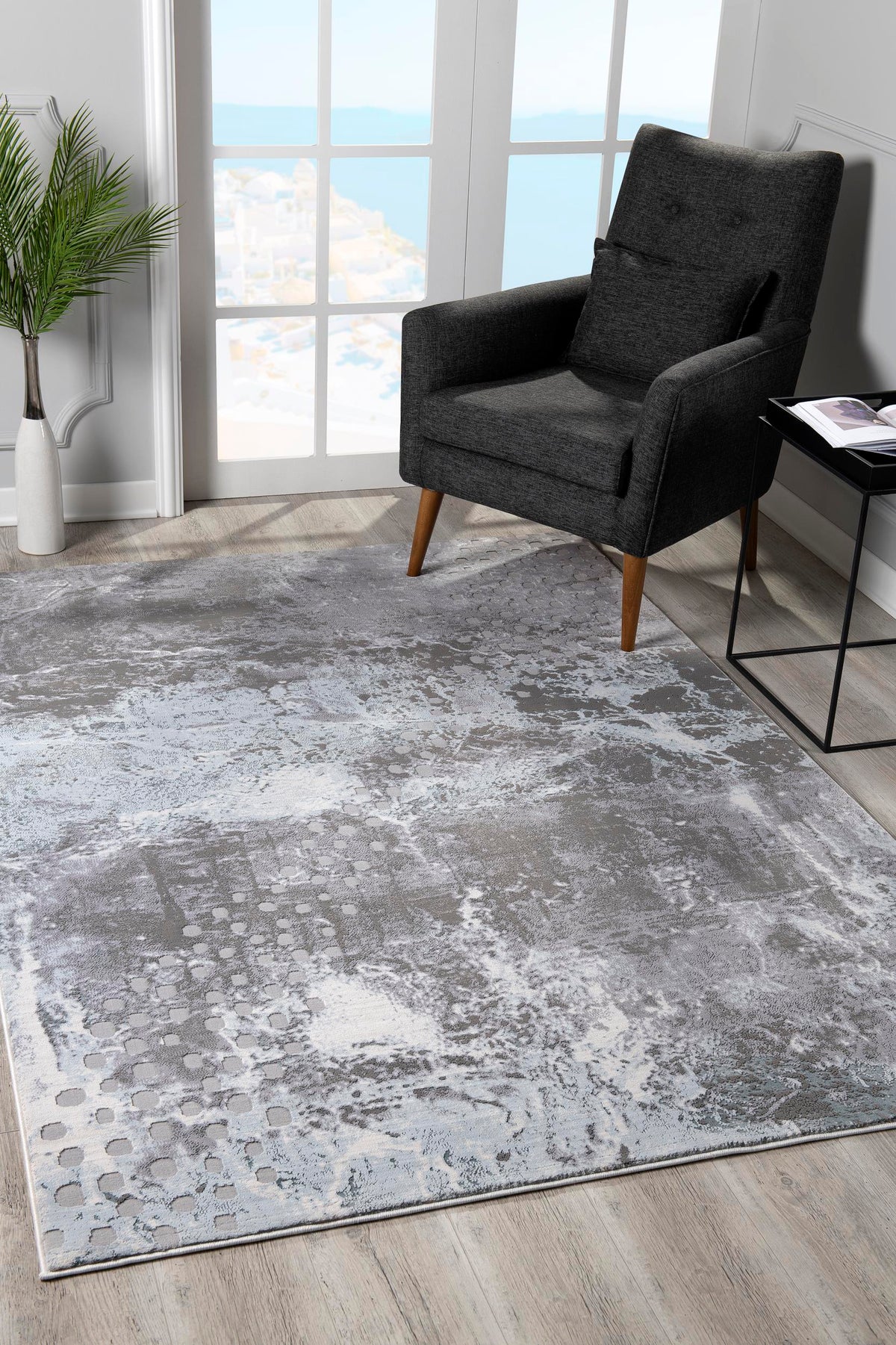 Tapis gris abstrait scandinave Oasis