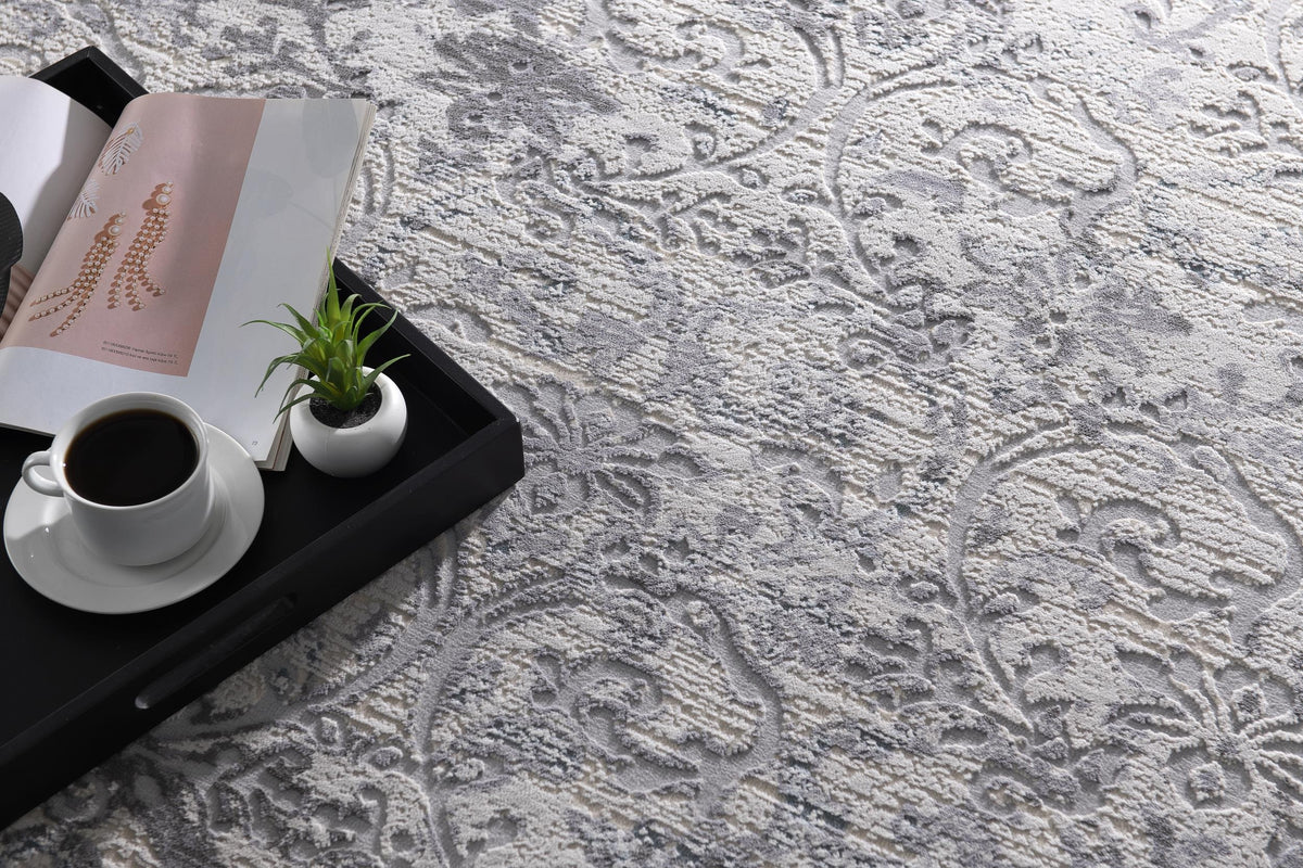 Civita Distressed Damask Transitional Beige and Grey Indoor Rug