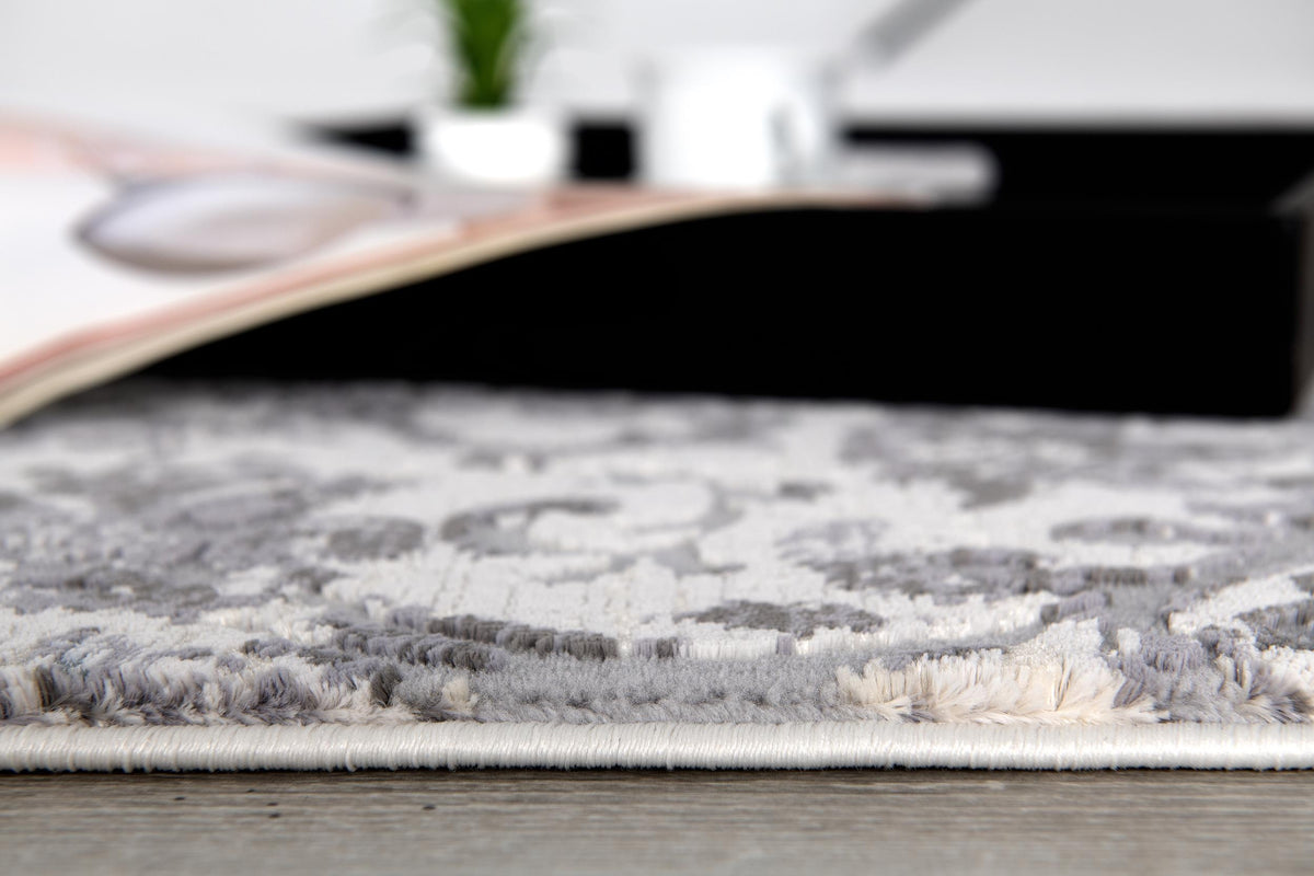 Civita Distressed Damask Transitional Beige and Grey Indoor Rug