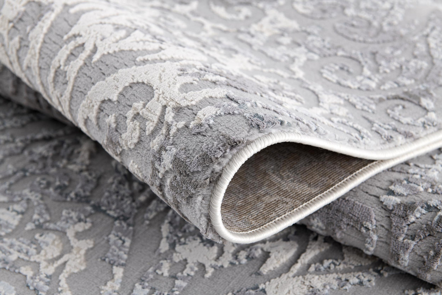 Serica Distressed Damask Transitional Grey and Beige Indoor Rug