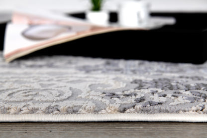 Serica Distressed Damask Transitional Grey and Beige Indoor Rug