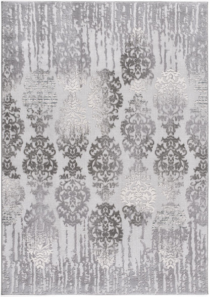 Ravenna Distressed Damask Transitional Grey and Beige Indoor Rug-3