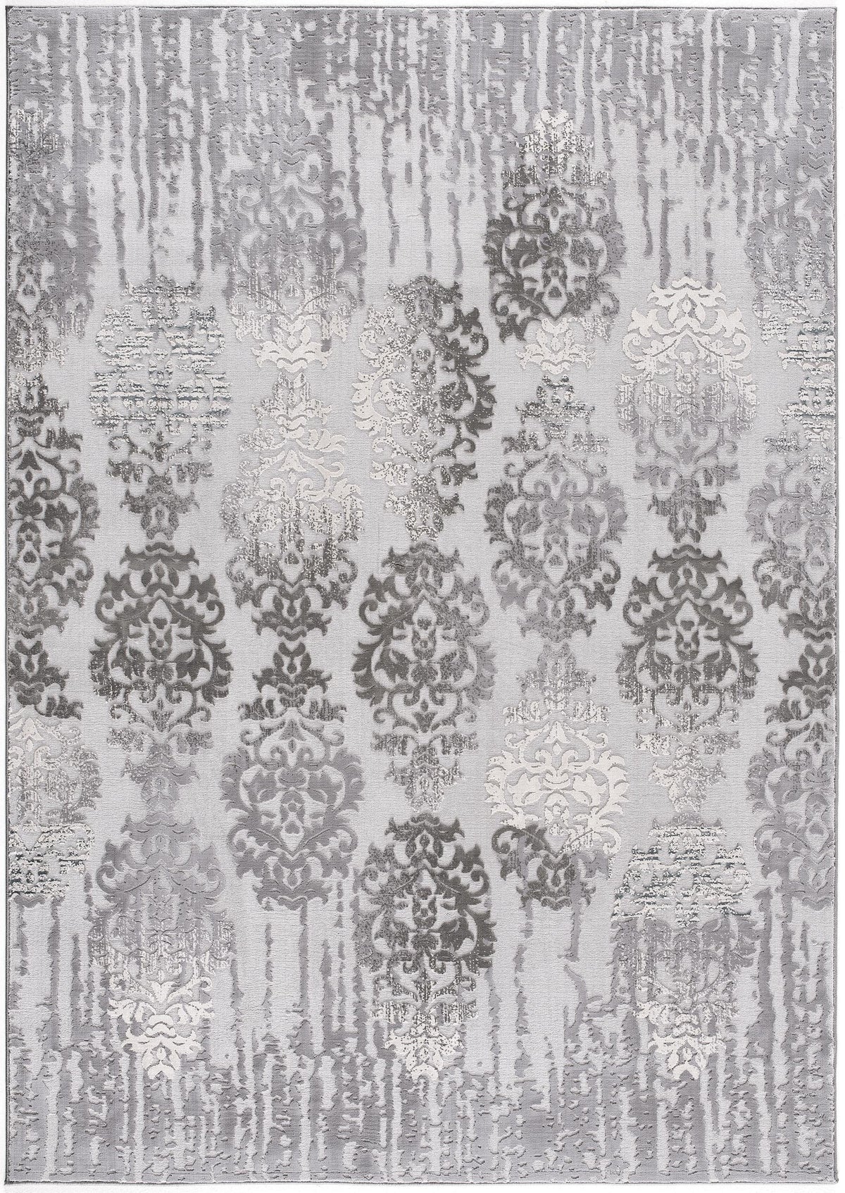 Ravenna Distressed Damask Transitional Grey and Beige Indoor Rug
