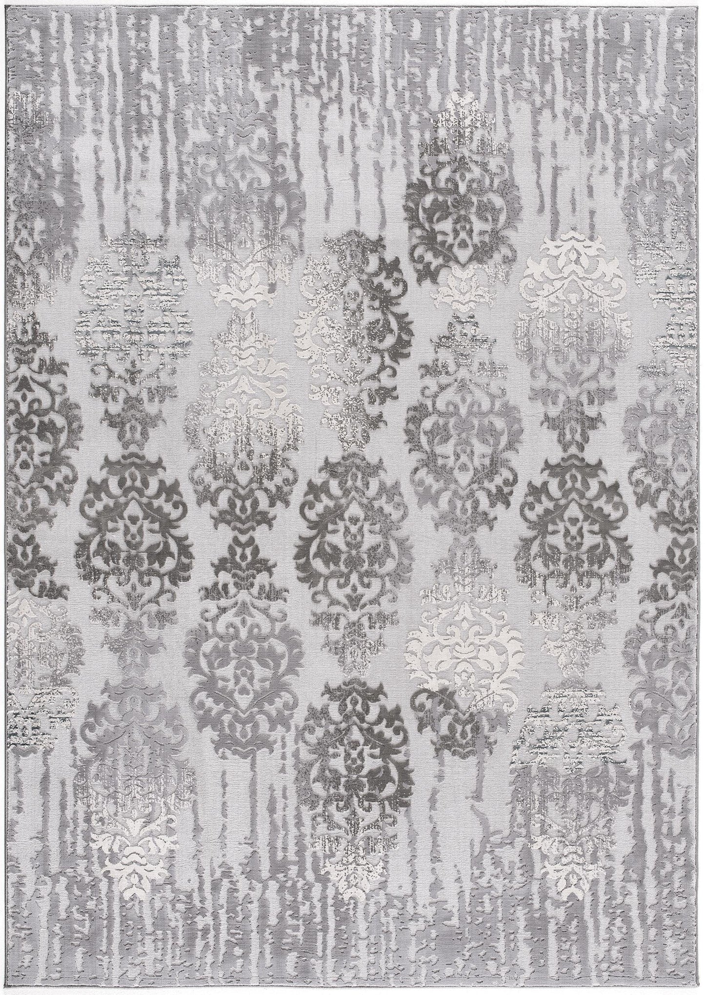 Ravenna Distressed Damask Transitional Grey and Beige Indoor Rug-8