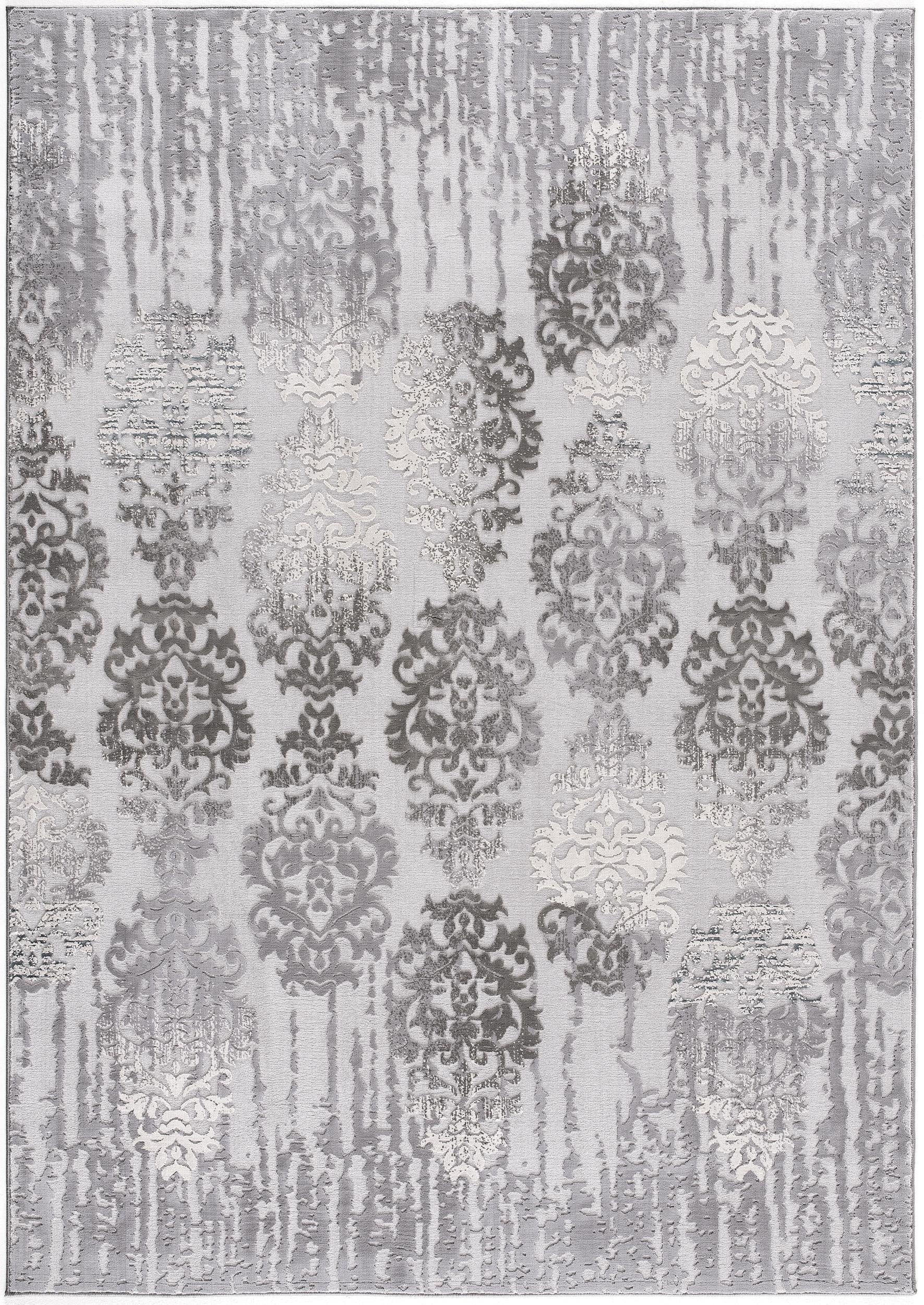 Ravenna Distressed Damask Transitional Grey and Beige Indoor Rug-8