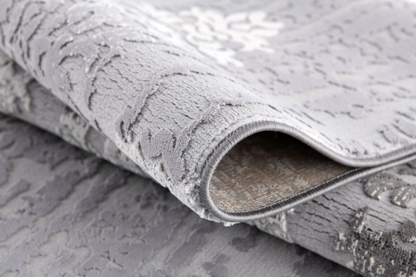 Ravenna Distressed Damask Transitional Grey and Beige Indoor Rug-10
