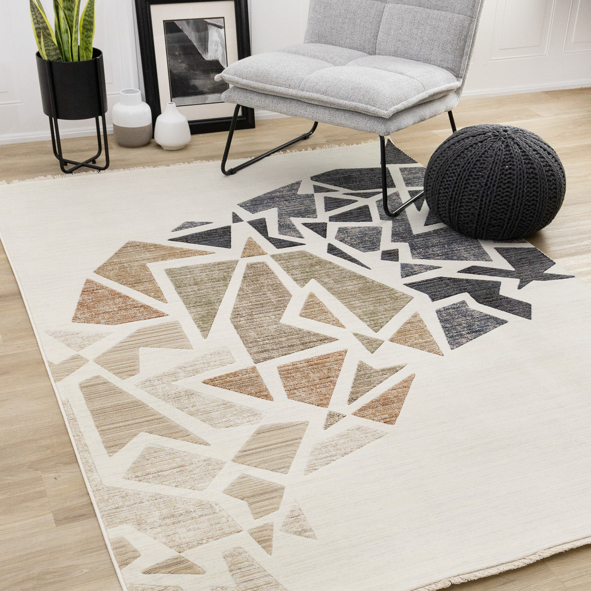 Tapis crème géométrique vieilli