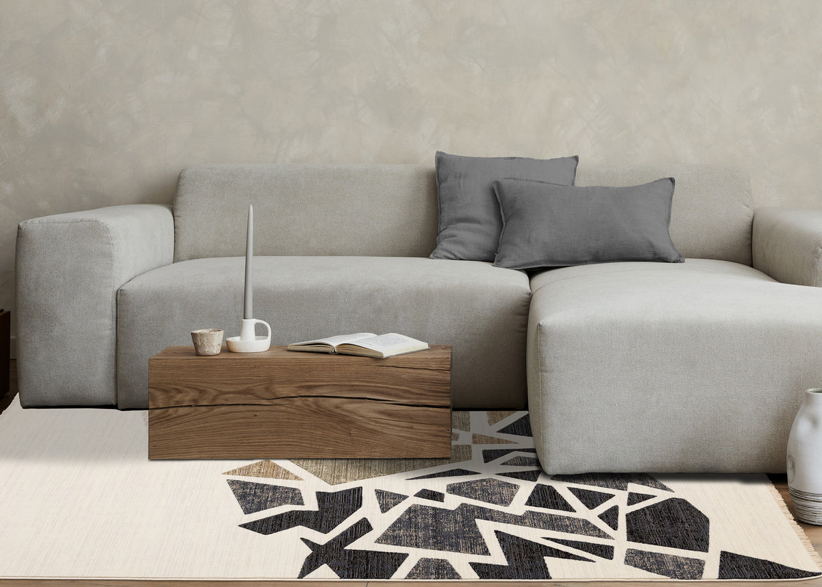 Art Distressed Geometric Cream Area Rug