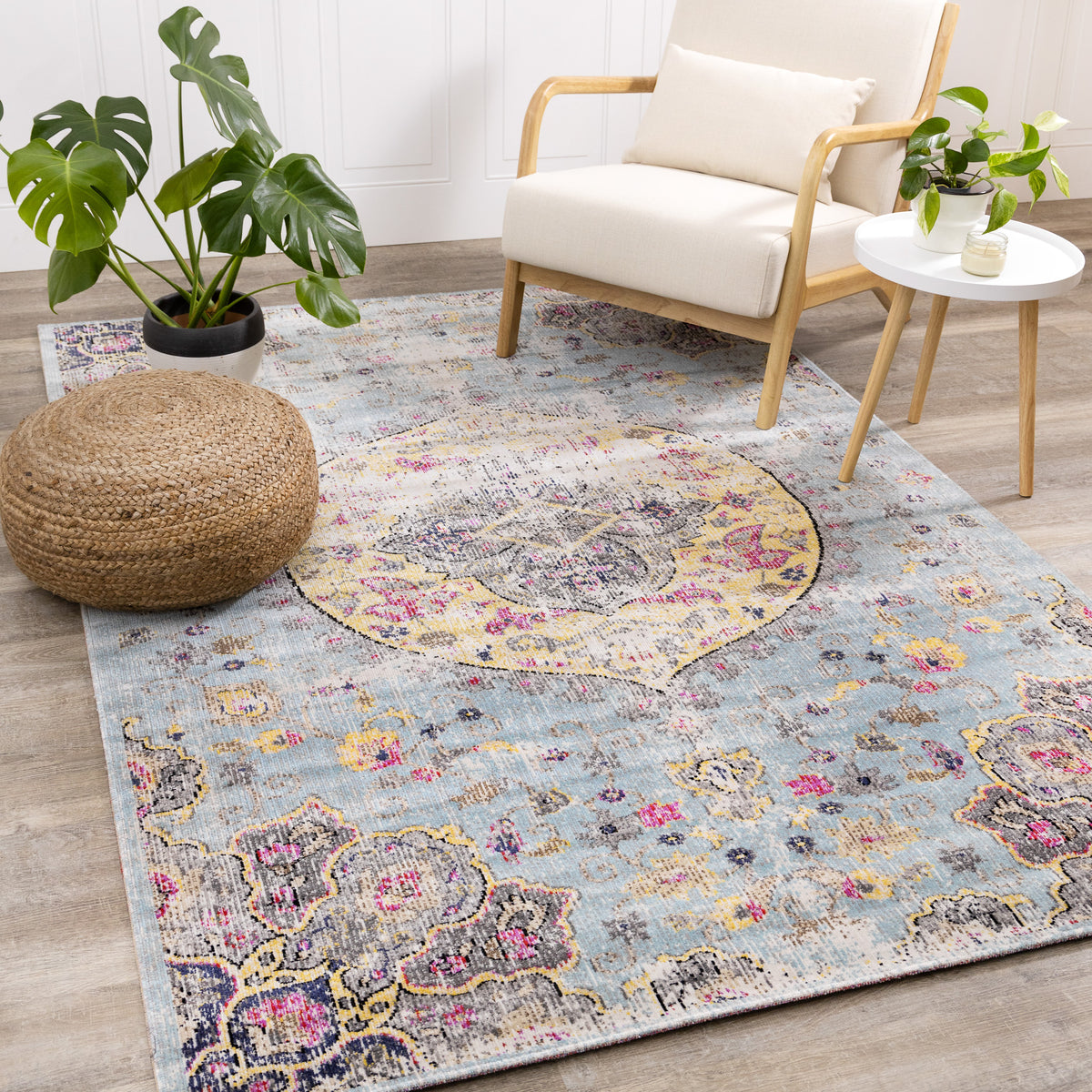 Contemporary Distressed Blue Area Rug
