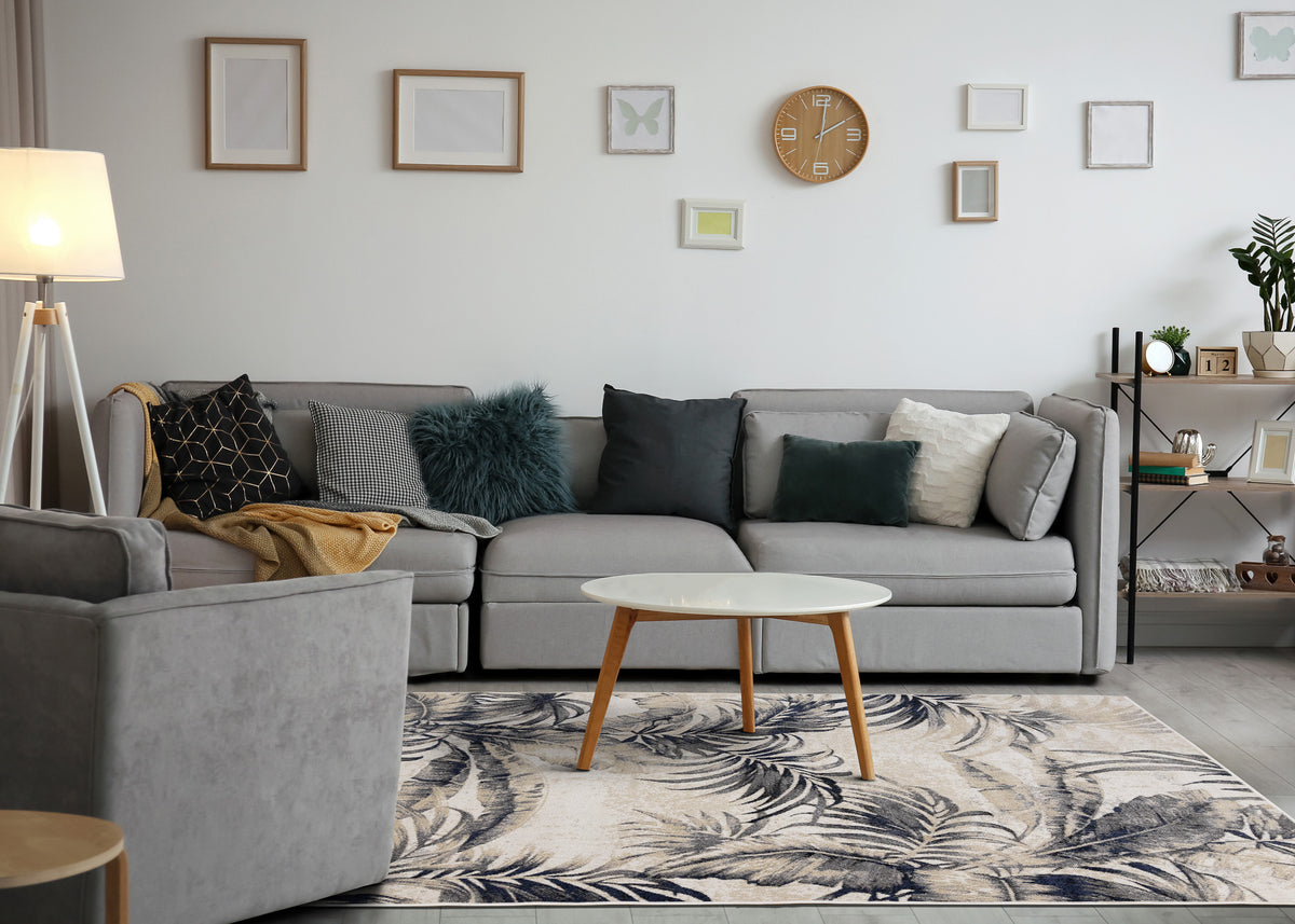Tapis contemporain botanique crème