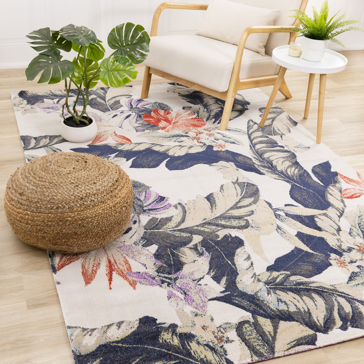 Contemporary Botanical Cream Area Rug
