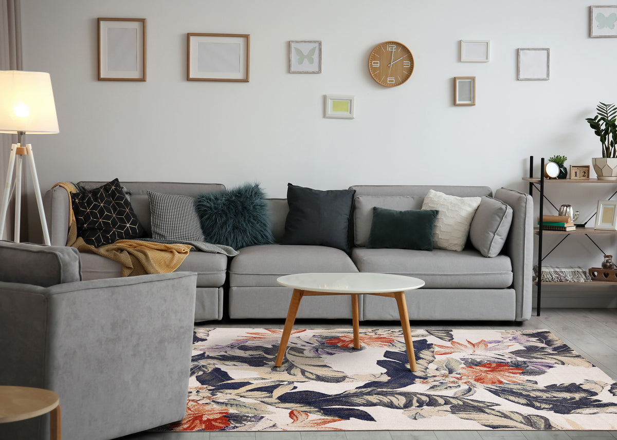 Contemporary Botanical Cream Area Rug