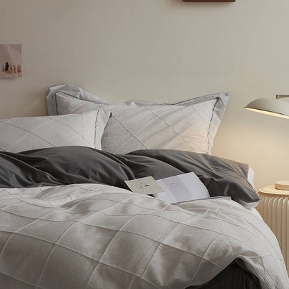 Textured 100% Cotton White Duvet Cover Set