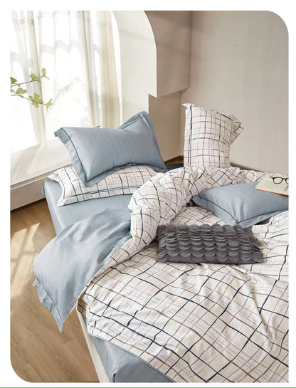 100% Cotton White Checkerd Duvet Cover Set