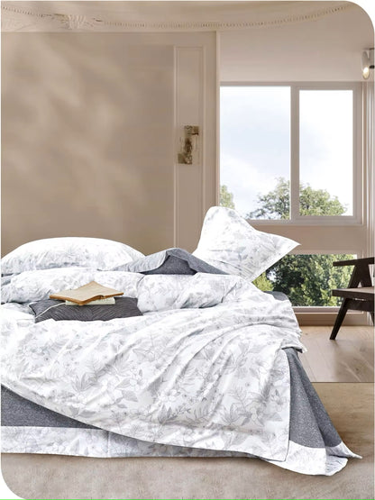 100% Cotton White and Grey Duvet Cover Set