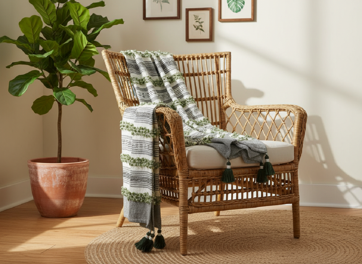 Decorative Throw Grey and green