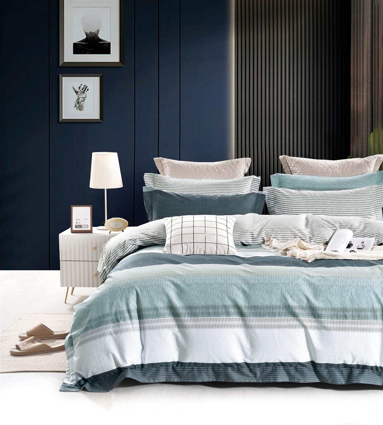 100% Cotton Grey, Blue and Charcoal Duvet Cover Set