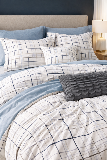 100% Cotton White Checkerd Duvet Cover Set
