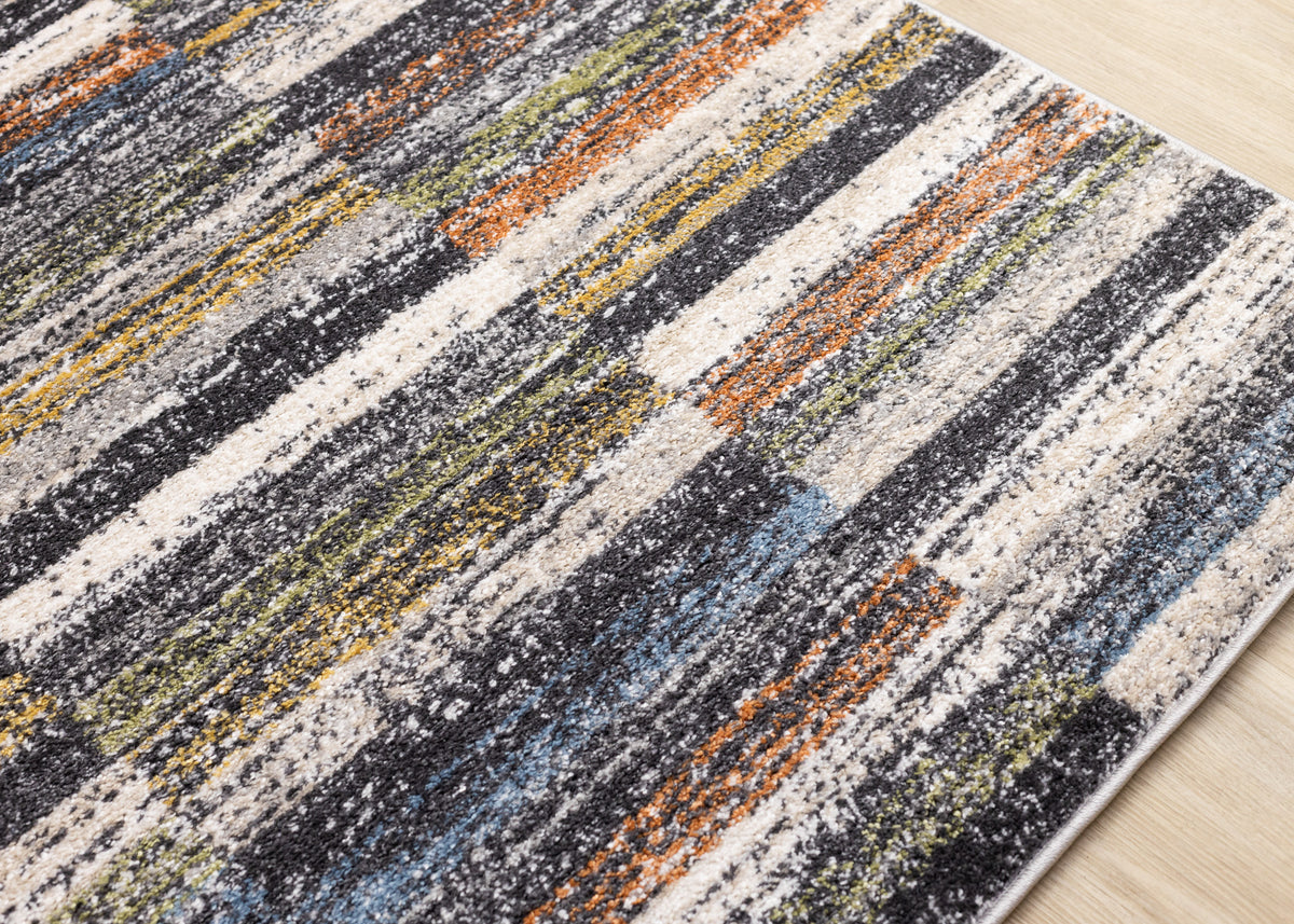 Contemporary Distressed Stripes Grey Area Rug