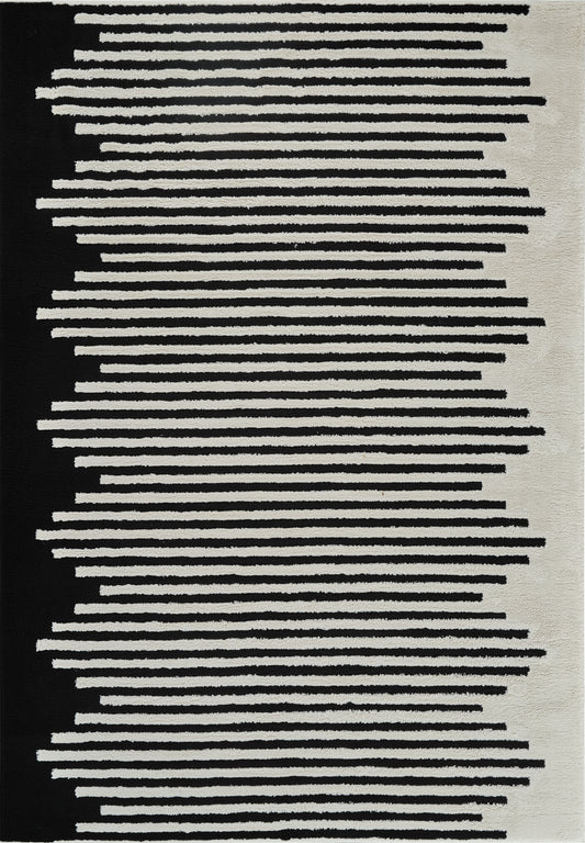 Shodo Striped Modern Cream and Black Indoor Rug